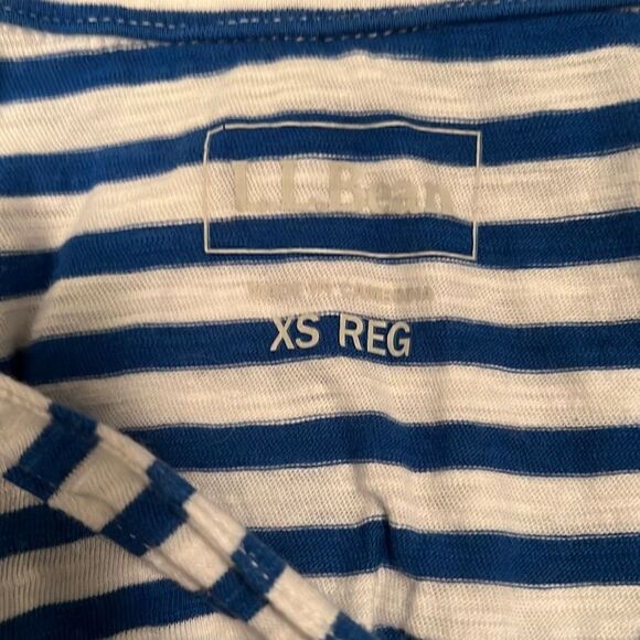 L.L. Bean Blue White Striped Top Polo Collar V-Neck - Picture 4 of 4